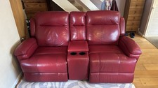 Red Leather Reclining Sofa (Sofology) With Central Storage