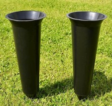 Set of 2 Black Plain Spiked Memorial Grave Flower Vases Holder