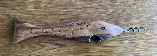 Vintage wooden fish bottle - fish,