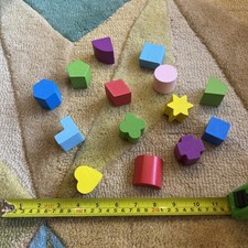 14 X Children’s Multicolour Solid Wood Assorted Shape Toys