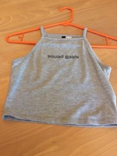 Ladies Clothes Size XS H&M Grey Cotton Mix Squad Goals Cropped Vest Top