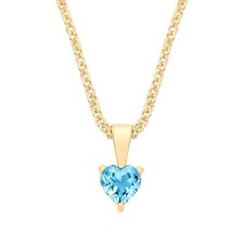 9ct Yellow Gold Natural Blue Topaz Heart Solitaire Pendant + 18" Chain December