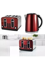 Red 4 Slice Toaster And Kettle set Fast Boil And Wide Slots (MINOR USED)