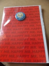 Mr Men Mr Happy greetings card with badge!