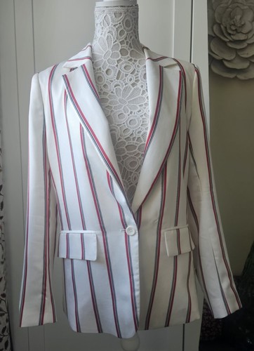 White red striped blazer - white,