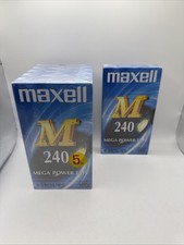 Maxell Mega Power Tape M 240 VHS Video Cassettes - Sealed Pack of 6 Blank Tapes