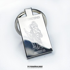 Personalised Saint Christopher Keychain Custom Name Keyring Religious Gift