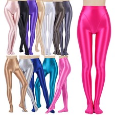 UK Womens Oil Glossy Pantyhose Tights Shiny High Waist Stockings Fitness Sports 