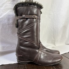 Hispanitas Women's Slip-On Brown Leather Faux Fur Lined Boots Wedge UK 6 EU 39