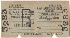 LMS Railway Ticket:- Haslingden to (blank) FORCES LEAVE (closed 1960)