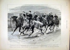 Original Old Antique Print 1893 Bugle Class Trumpeters Artillery Barracks Horses