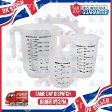 3 MEASURING JUGS ASSORTED SIZE LARGE PLASTIC KITCHEN SET FLOUR WATER SUGAR SCALE