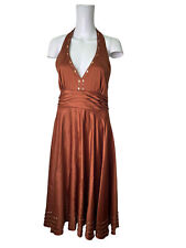 NICHOLAS MILLINGTON Fit & Flare Dress Size Medium 14 Bronze Satin Zip Women EU42