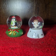 Pair of Mini Christmas Snow Globes – Penguin & Angel Holiday Decorations
