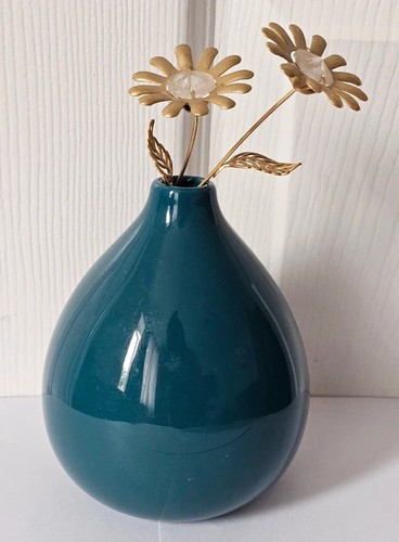 Teal ceramic bud vase