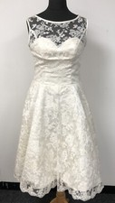 Wedding Dress 1950's Swing Ballerina Style Illusion Top Ivory Lace Overlay UK 10