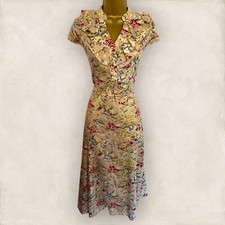 Nancy Mac Womens 1940's Retro Vintage Nude Cotton Floral Tea Dress Size 1 UK 10