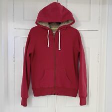 Jack Wills Hoodie Sweatshirt Size UK 12 Red Full Zip Chunky Fleece Lined Used