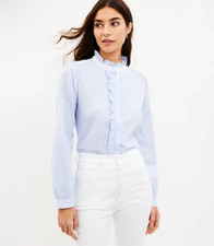 LOFT Womens Top XL Blue Ruffle