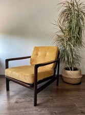 Mustard Yellow Corduroy Mid Century Vintage Danish Style Armchair 1960s-70s