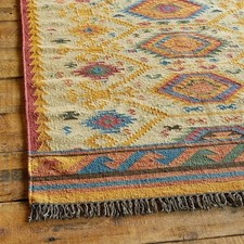 Handcrafted Boho Style Living Room  Eco Friendly Natural Wool Jute Kilim Carpet