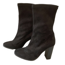 TOPSHOP Black Faux Suede Stretchy Sock Heeled Classic Stretchy Boots Size UK 6