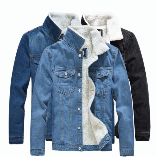 Mens denim winter thick - denim, fur