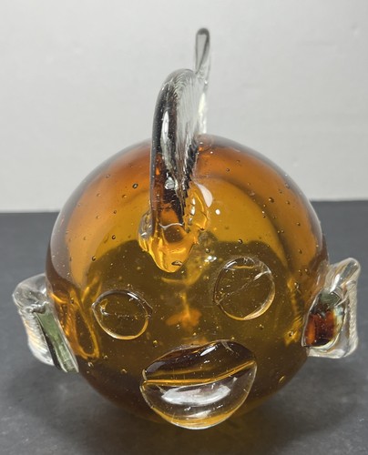 Hand blown glass art puffer - art,