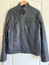 G STAR RAW MENS LEATHER JACKET BLUE