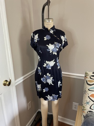 90s vintage satin floral dress - 90s,