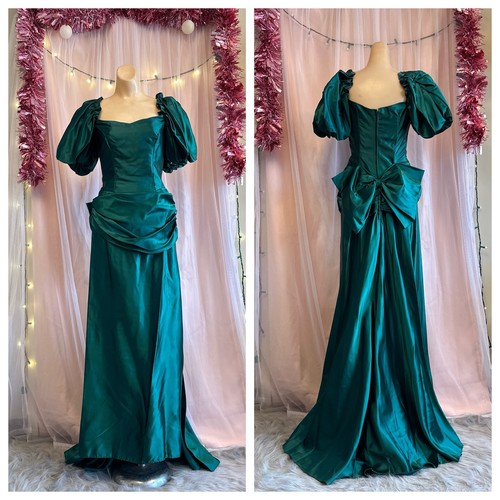 Vintage 80s green satin formal - 80s,
