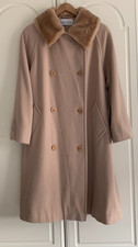 VTG Feminella Camel Wool & Cashmere Double Breasted Coat Size UK Large Pockets
