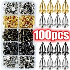 100X Punk Cone Metal Spikes Rivets Studs Screw Back For Clothing Jacket Leather
