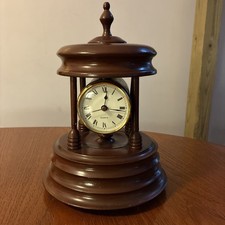 Vintage Handcrafted Wooden Mantle Clock Quartz Turned Wood Ornament home decor
