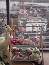 Double Tier Wooden Cat Hammock Swing Bed + FREE Reindeer Plush Toy