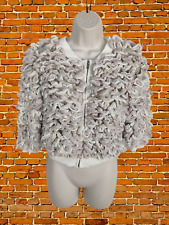 VINTAGE WOMENS SIZE UK 6 PINK IVORY LOOP KNIT ZIP CARDIGAN JUMPER WOOL ACRYLIC