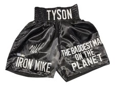 Mike Tyson Signed Custom Black Baddest Man Boxing Trunks JSA QR Hologram