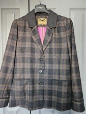 Dubarry Connemara Grey Smoke Check Tweed Jacket Uk 14 (Skirt Also Listed Sep)