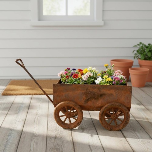 Wheelbarrow planter weathered - planter,