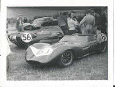 LOLA & LOTUS ELEVEN IN PADDOCK BRANDS HATCH 1959 B/W PHOTOGRAPH