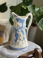 Antique Victorian Relief-Moulded Jug Paul & Virginie BlueWhite, c.1850 TJ&JMayer