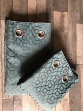 Next Woven Geometric Teal /  Grey Eyelet Lined Curtains 135x137CM ( 53"X54" )