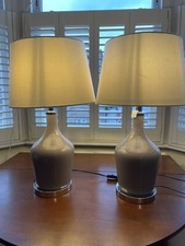 2 x Grey Glass Table Lamp & Shade