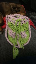 Handmade Crochet Drawstring Shoulder Bag…. Lime And Lilac Draw String and Handle