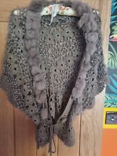 Batwing Crochet Sparkly Real Rabbit Fur pom pom Trim Waistcoat Layering