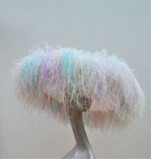 TWO TONE NUDE & RAINBOW PASTEL EXTRA LARGE HAT OSTRICH FEATHER BOA  ASCOT