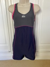 Ladies Slazenger Boy Leg Swimsuit Grey/navy Size 12