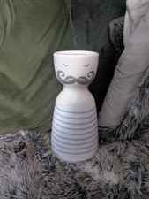 Next Blue Stripe Man Figure With Moustache Quirky Ceramic Flower Vase