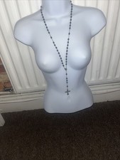 Vintage Vatican Catholic Rosary Black Ebony Oval Beads Prayer Cross