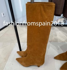 ZARA NEW WOMAN KNEE-HIGH KITTEN HEEL SUEDE HEELED BOOTS BROWN 35-42 1001/610/105